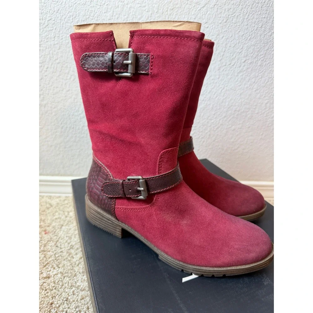 Naturalizer Genna Plum Rouge Suede Mid-Calf Buckle Boots Women's 7M